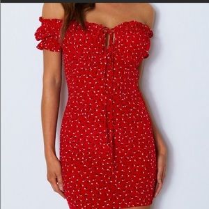 White fox Boutique Force of Nature Mini Dress in red print